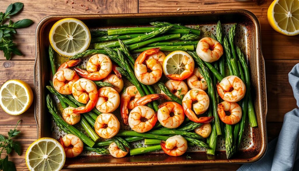 sheet pan lemon garlic shrimp and asparagus