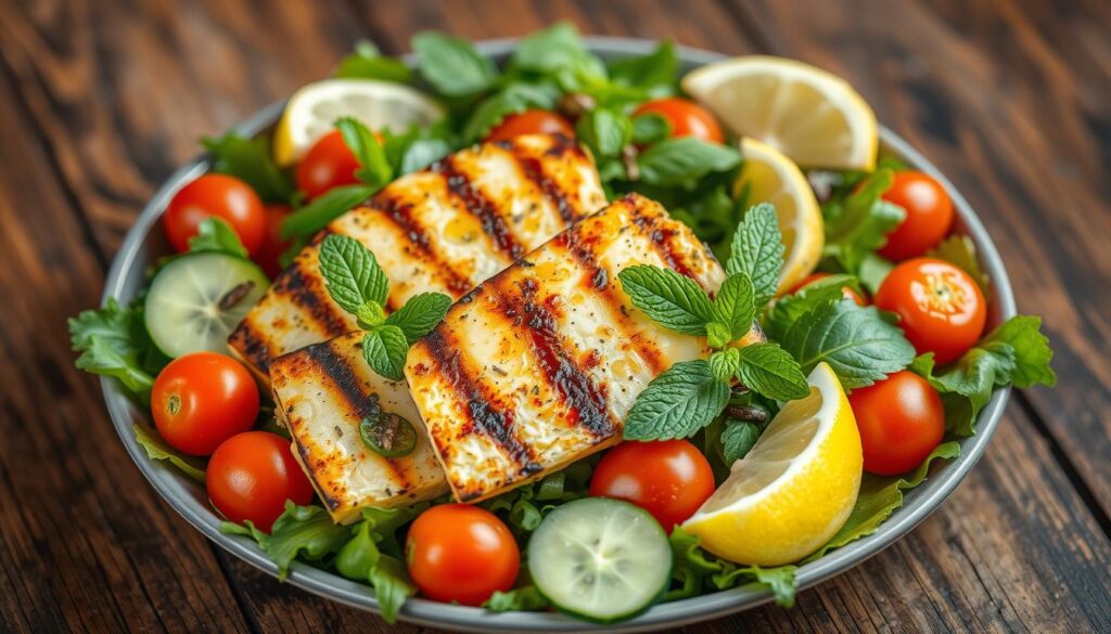 Grilled Halloumi Salad with Mint and Lemon