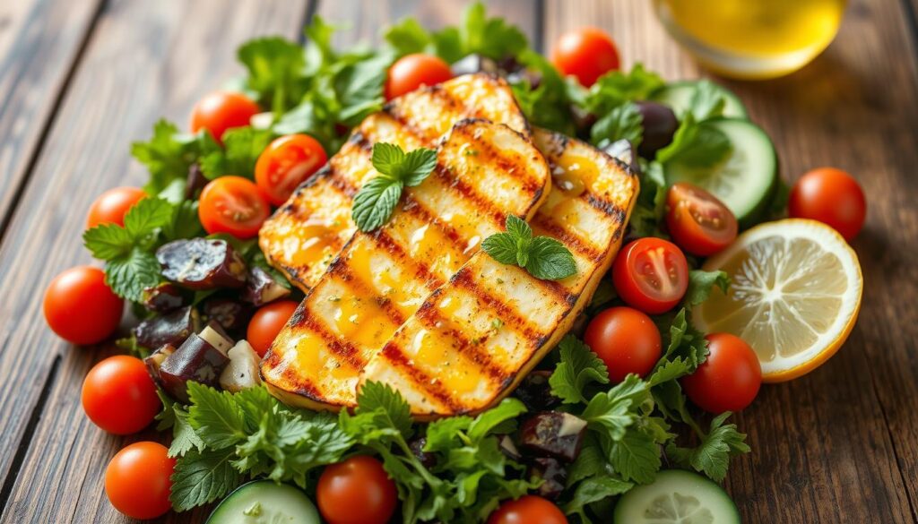 Grilled halloumi salad