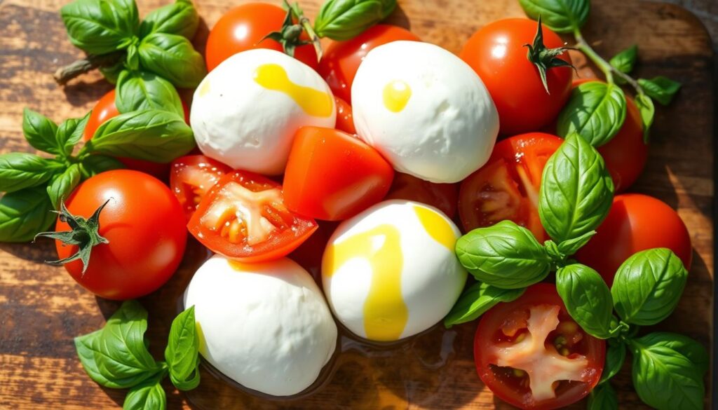 fresh mozzarella and tomatoes