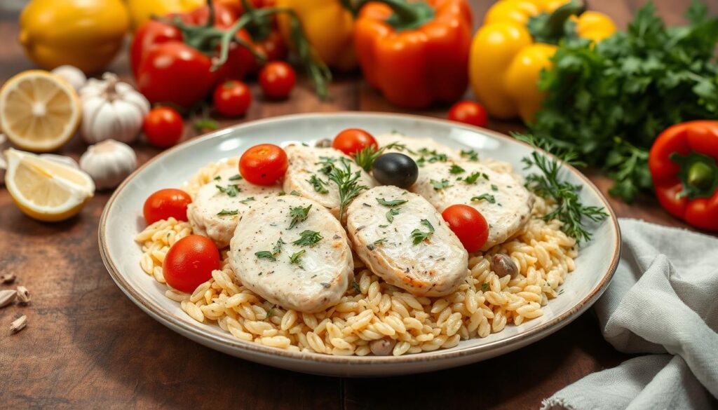 simple mediterranean chicken recipe with orzo